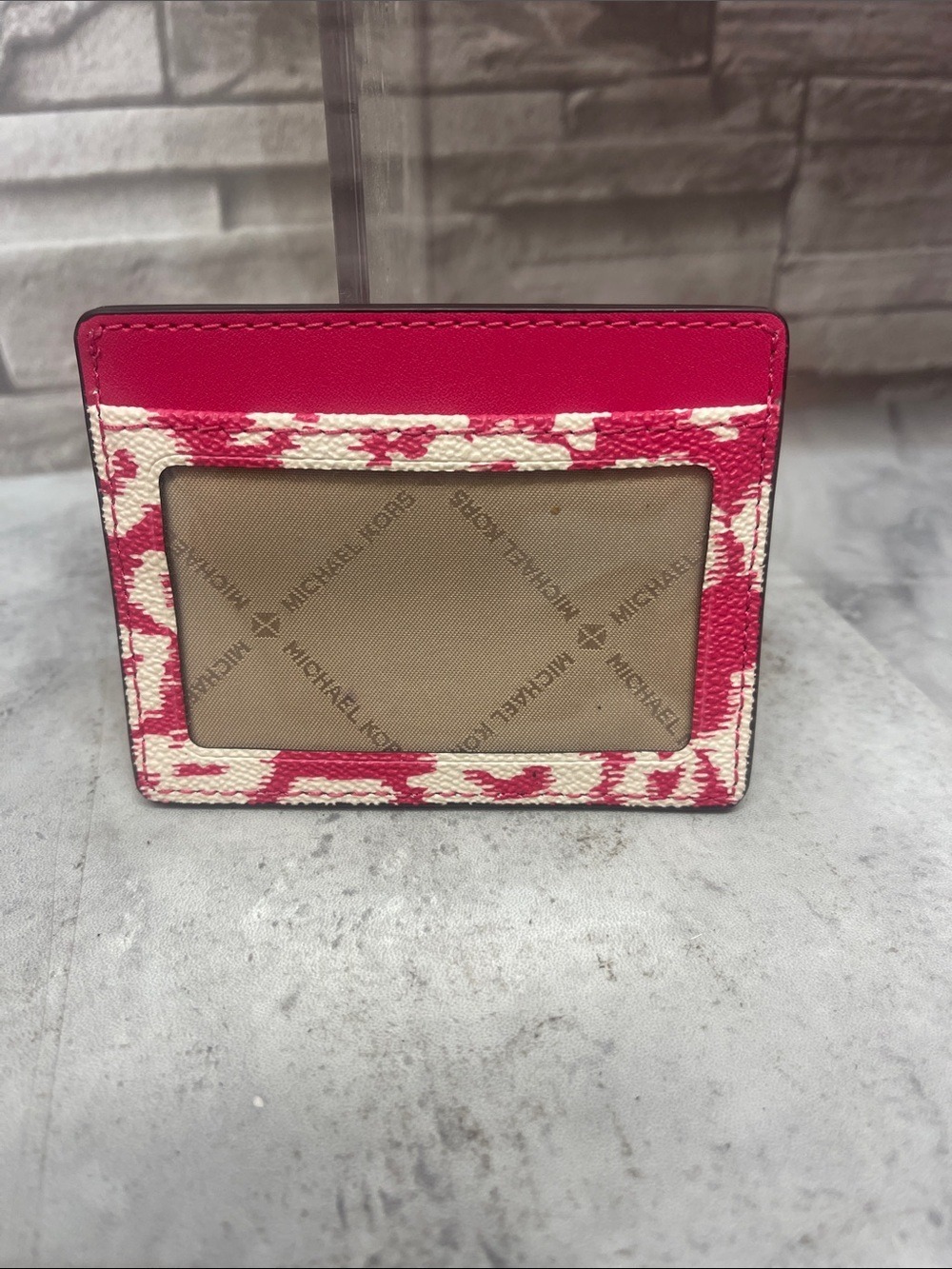Michael Kors Pink and Cream Heart Leopard Print Crossbody & Matching Card Case - Picture 6 of 9
